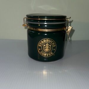 Starbucks Dark Green Coffee Jar with Gold Details